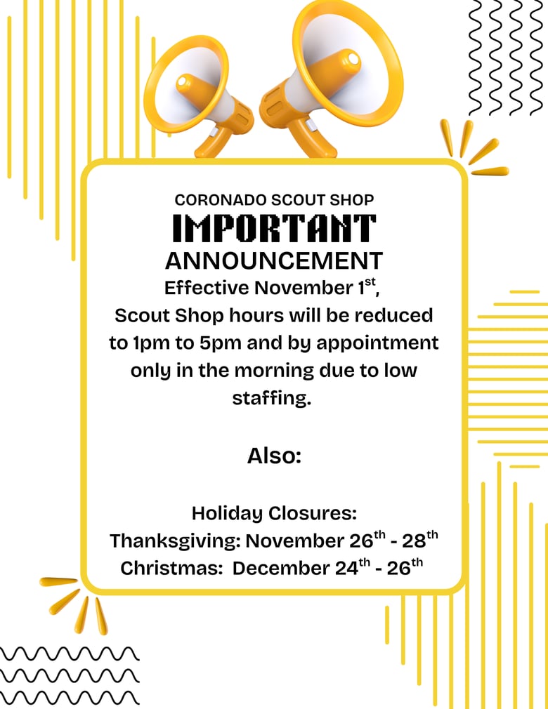 image for Scout Shop Hour Change & Holiday Hours!