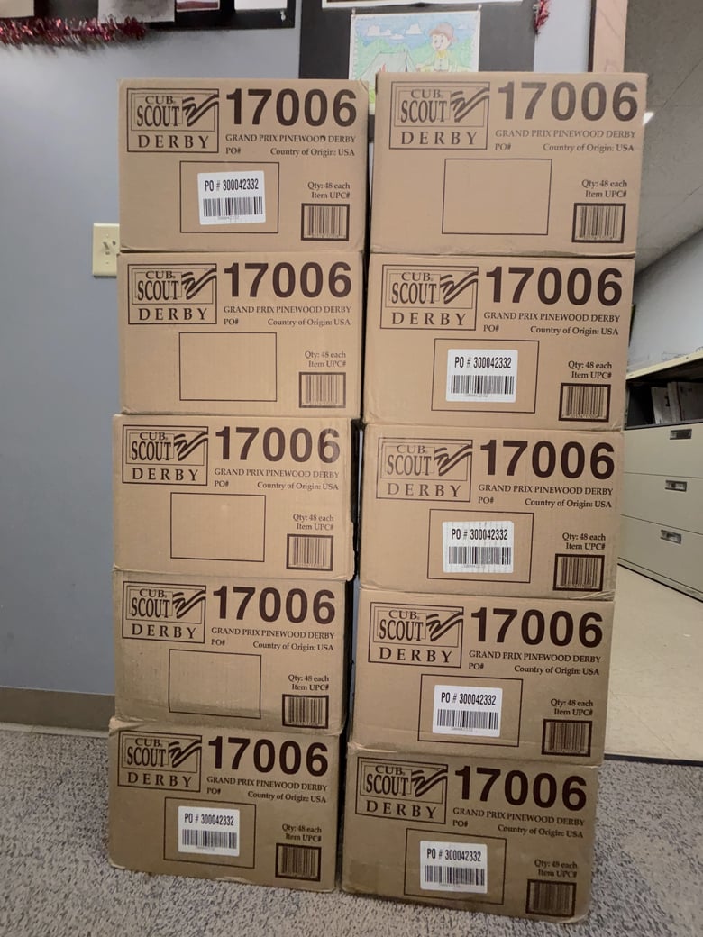 image for Pinewood Derby cars have arrived! 
